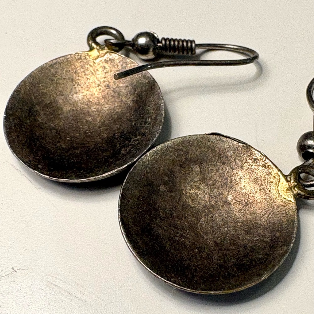 Vintage Aztec Calendar Style Dangle Earrings Silver Tone Boho - Picture 4 of 5